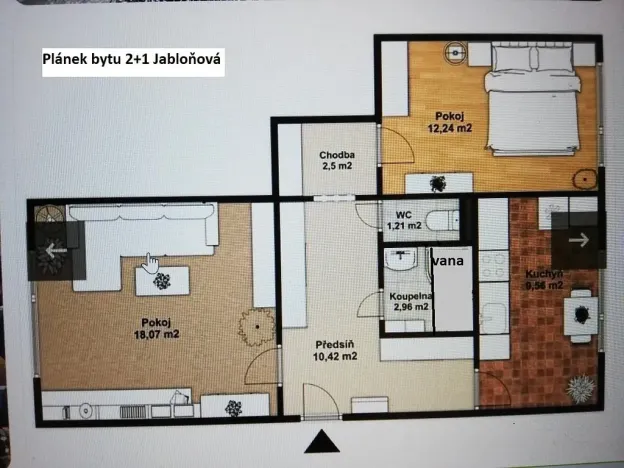 Pronájem bytu 2+1, Liberec - Liberec XII-Staré Pavlovice, Jabloňová, 56 m2