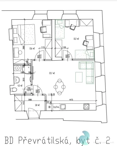 Pronájem bytu 3+kk, Tábor, Převrátilská, 57 m2