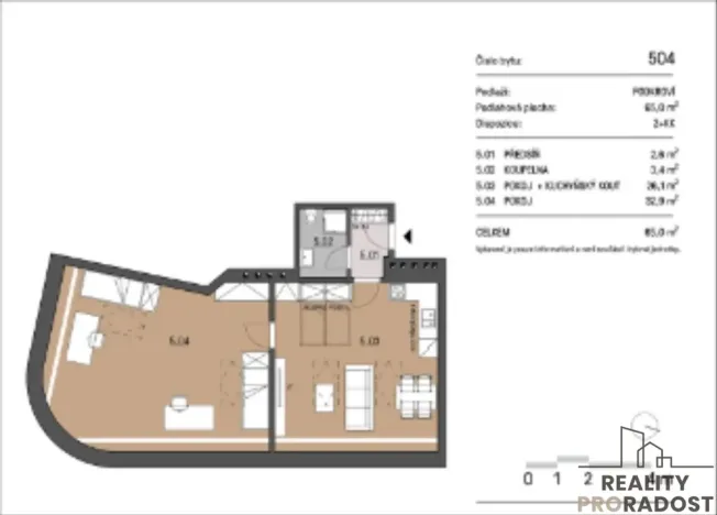 Pronájem bytu 2+kk, Brno, Vlhká, 56 m2