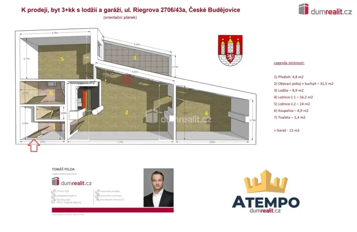 Prodej bytu 3+kk, České Budějovice - České Budějovice 3, Riegrova, 94 m2