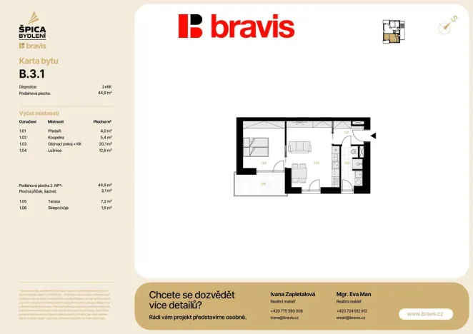 Prodej bytu 2+kk, Brno - Tuřany, 52 m2
