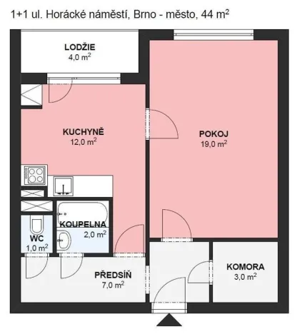 Pronájem bytu 1+1, Brno - Řečkovice, Horácké náměstí, 44 m2