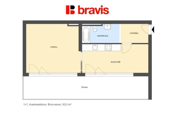 Pronájem bytu 2+kk, Brno, Auerswaldova, 47 m2