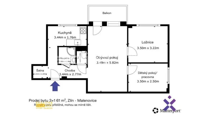 Prodej bytu 3+1, Zlín - Malenovice, třída Svobody, 61 m2