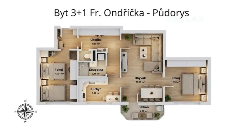 Prodej bytu 3+1, České Budějovice, Fr. Ondříčka, 73 m2