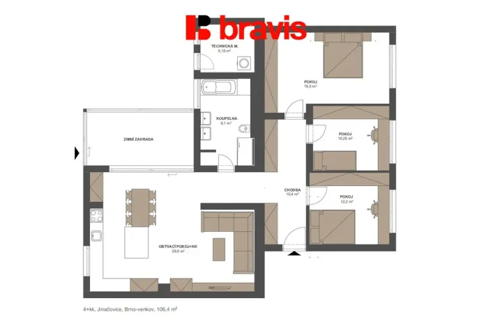 Pronájem bytu 4+kk, Jinačovice, 106 m2