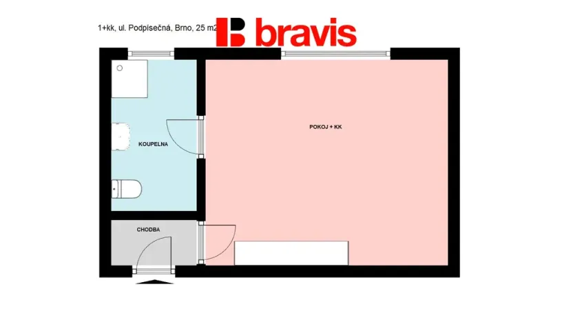 Pronájem bytu 1+kk, Brno - Židenice, Podpísečná, 25 m2