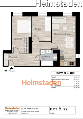 Pronájem bytu 3+kk, Ostrava - Poruba, Porubská, 58 m2