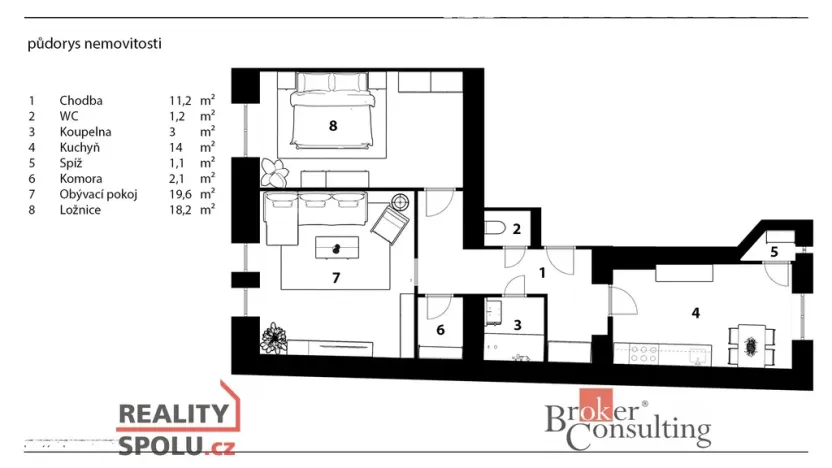 Prodej bytu 3+kk, Praha - Žižkov, Hartigova, 74 m2