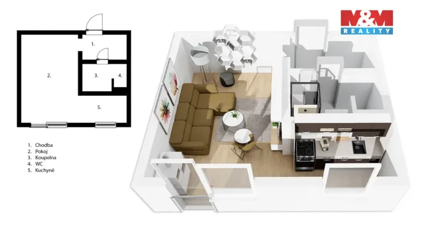 Prodej bytu 1+kk, Kladno - Kročehlavy, Vitry, 26 m2