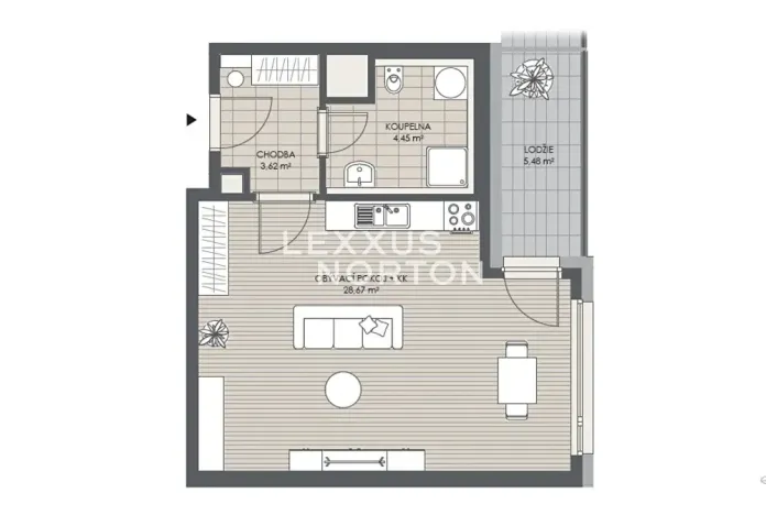 Pronájem bytu 1+kk, Praha - Letňany, Tupolevova, 39 m2