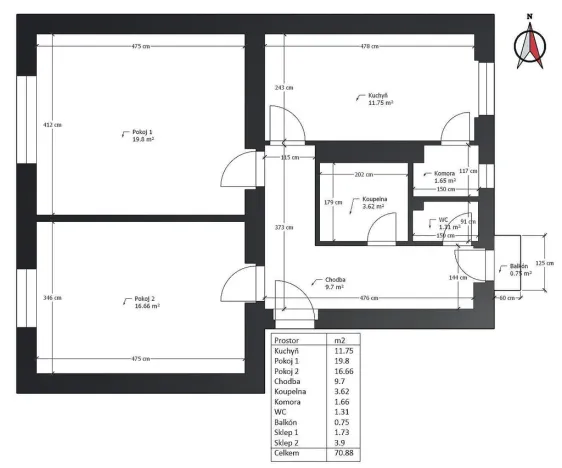 Prodej bytu 2+1, Pardubice - Zelené Předměstí, 66 m2