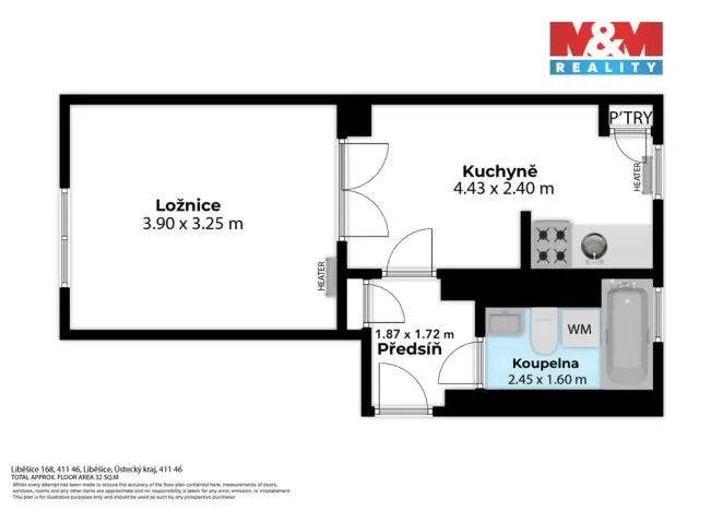 Prodej bytu 1+1, Liběšice, 37 m2