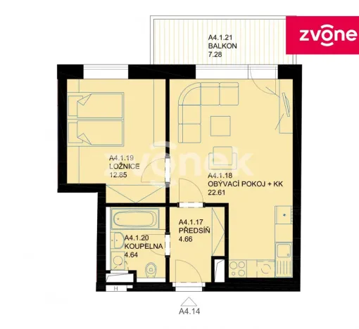 Pronájem bytu 2+kk, Uherské Hradiště, 44 m2