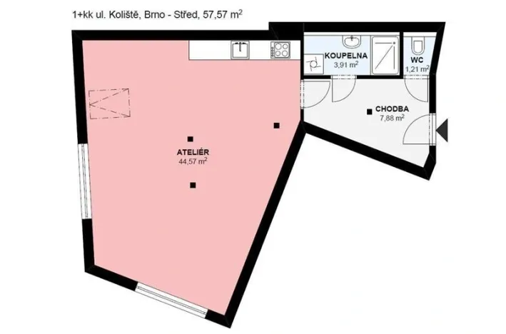 Pronájem bytu 1+kk, Brno, Koliště, 61 m2