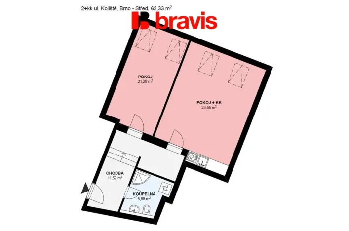 Pronájem bytu 2+kk, Brno, Koliště, 62 m2