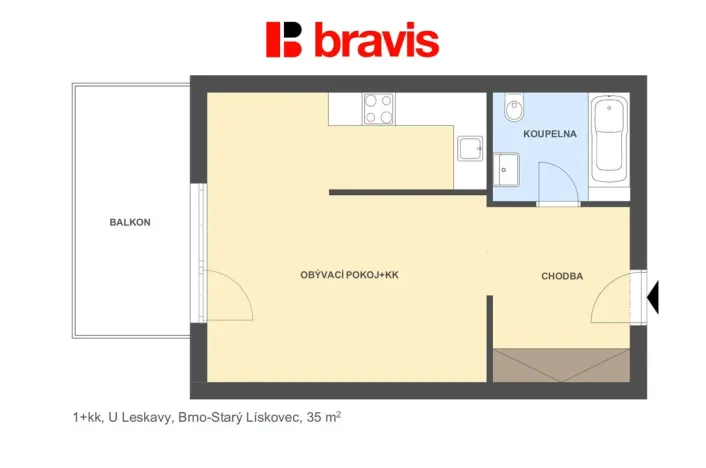 Pronájem bytu 1+kk, Brno - Starý Lískovec, U Leskavy, 35 m2
