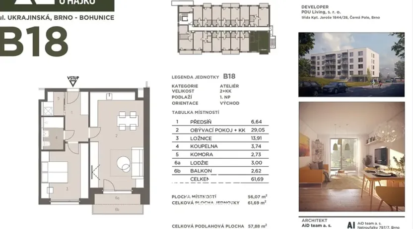 Prodej bytu 2+kk, Brno, Ukrajinská, 56 m2