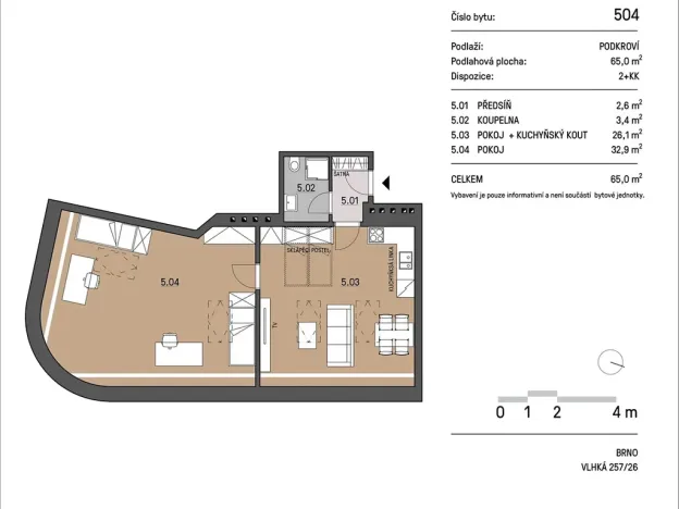 Pronájem bytu 2+kk, Brno, 65 m2