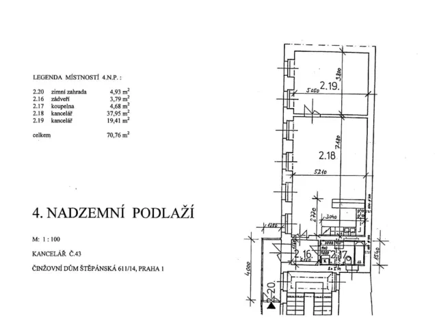 Pronájem kanceláře, Praha, Štěpánská, 71 m2