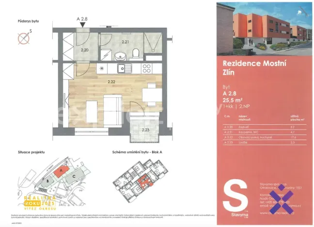 Pronájem bytu 1+kk, Zlín, Mostní, 27 m2