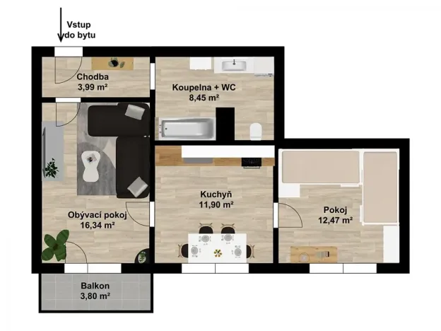 Prodej bytu 2+1, Hlubočky, 54 m2