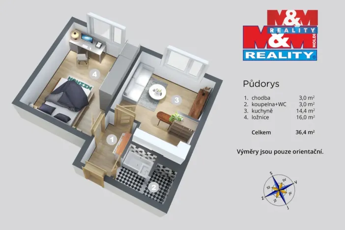 Prodej bytu 1+1, Ústí nad Labem - Severní Terasa, Glennova, 36 m2