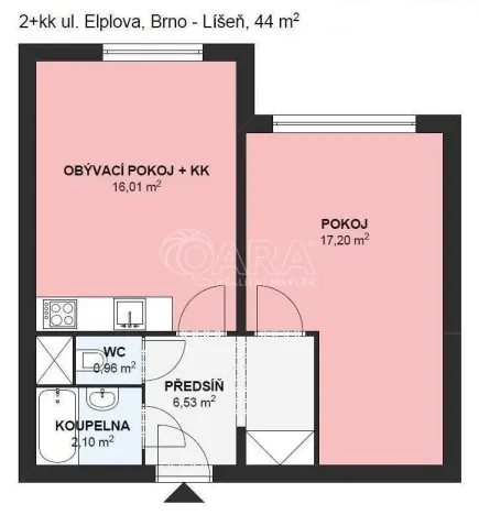 Prodej bytu 2+kk, Brno - Líšeň, Elplova, 44 m2