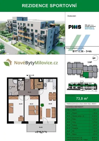 Prodej bytu 3+kk, Milovice, 75 m2