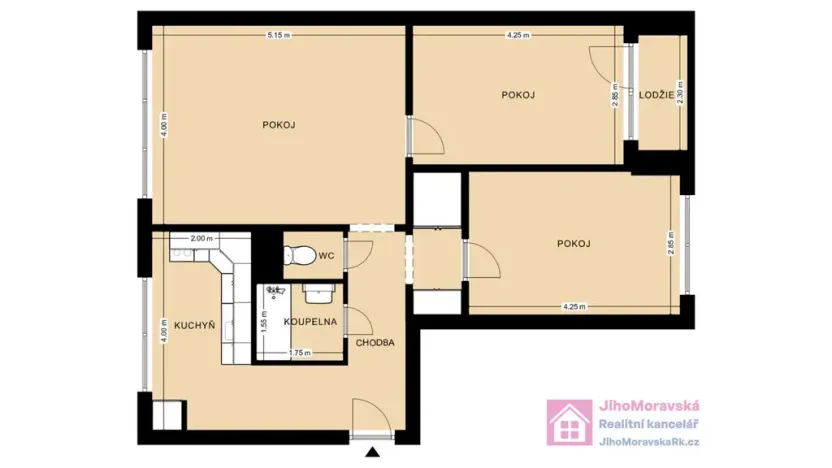 Pronájem bytu 3+1, Břeclav - Charvátská Nová Ves, Na Valtické, 73 m2