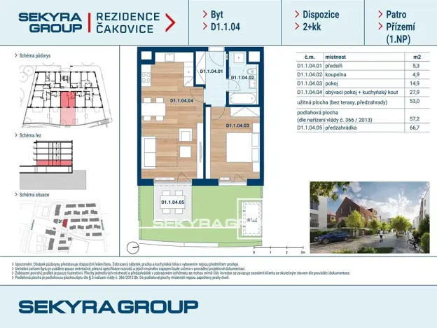Prodej bytu 2+kk, Praha - Čakovice, Marie Podvalové, 53 m2