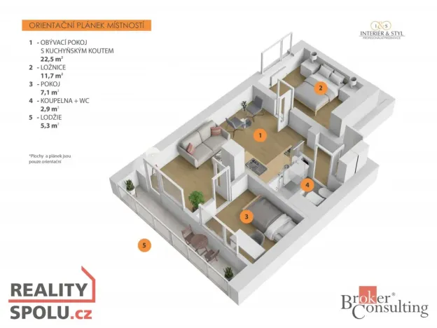 Pronájem bytu 3+kk, Praha - Libeň, Sokolovská, 44 m2