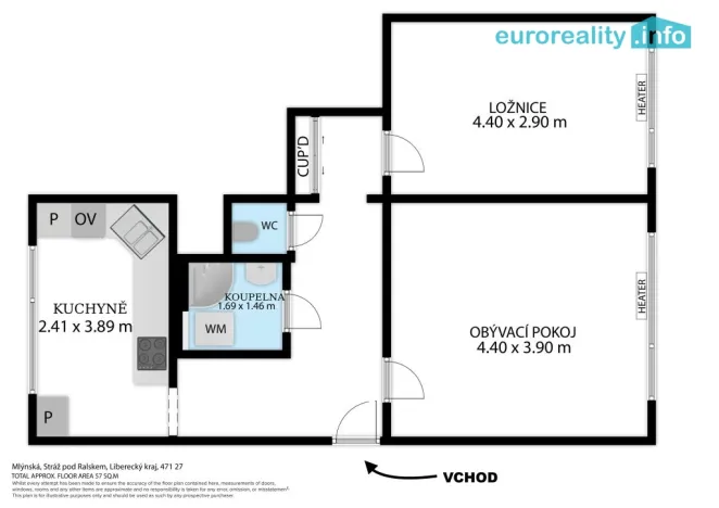 Prodej bytu 2+1, Stráž pod Ralskem, Mlýnská, 56 m2