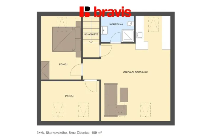 Pronájem bytu 3+kk, Brno - Židenice, Skorkovského, 109 m2