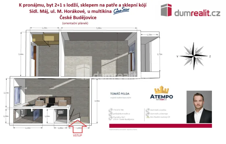 Pronájem bytu 2+1, České Budějovice - České Budějovice 2, M. Horákové, 52 m2