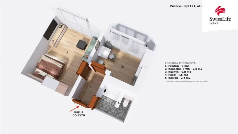 Pronájem bytu 1+1, Šlapanice, Brněnská, 31 m2