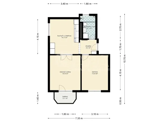 Pronájem bytu 2+1, České Budějovice - České Budějovice 3, Nerudova, 48 m2