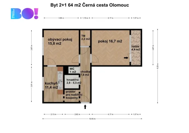 Prodej bytu 2+1, Olomouc, Černá cesta, 59 m2
