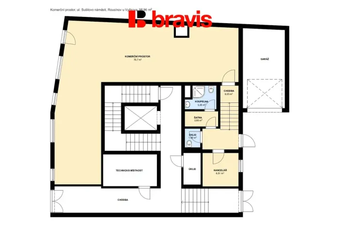 Prodej obchodního prostoru, Rousínov, Sušilovo náměstí, 99 m2