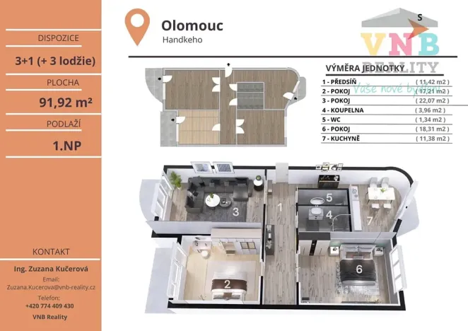 Prodej bytu 3+1, Olomouc, Handkeho, 92 m2