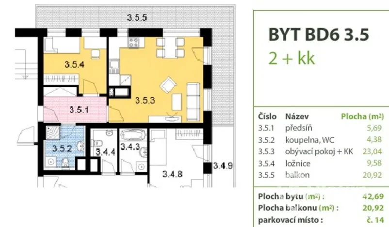Pronájem bytu 2+kk, Čeladná, 42 m2