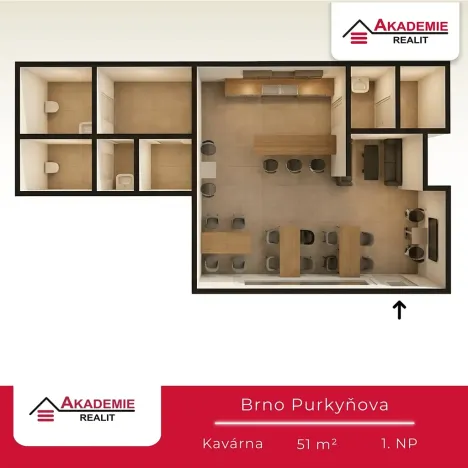 Pronájem obchodního prostoru, Brno, Purkyňova, 51 m2