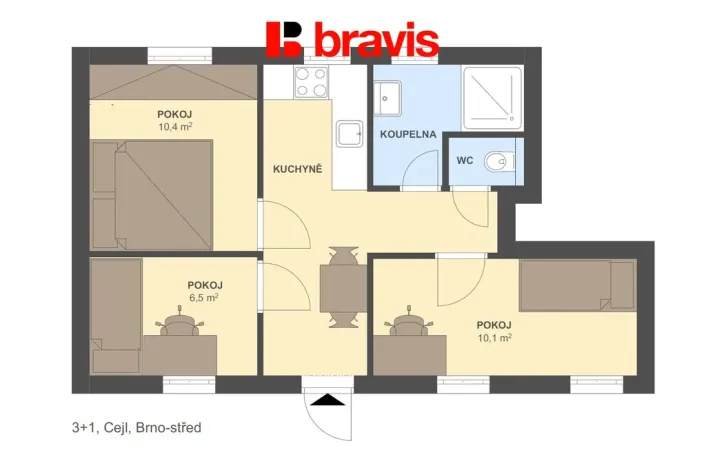 Prodej bytu 3+1, Brno - Zábrdovice, Cejl, 48 m2