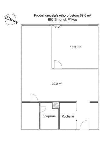 Prodej kanceláře, Brno, Příkop, 70 m2