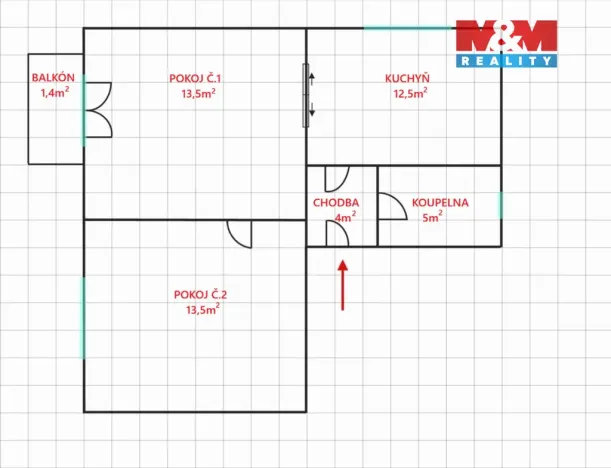 Pronájem bytu 2+1, Chvaletice, Dukelská, 46 m2