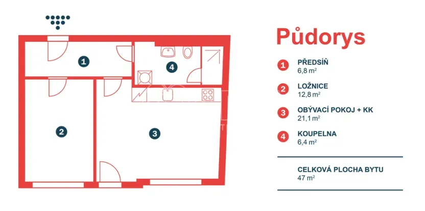 Pronájem bytu 2+kk, Poděbrady - Poděbrady III, Fügnerova, 47 m2