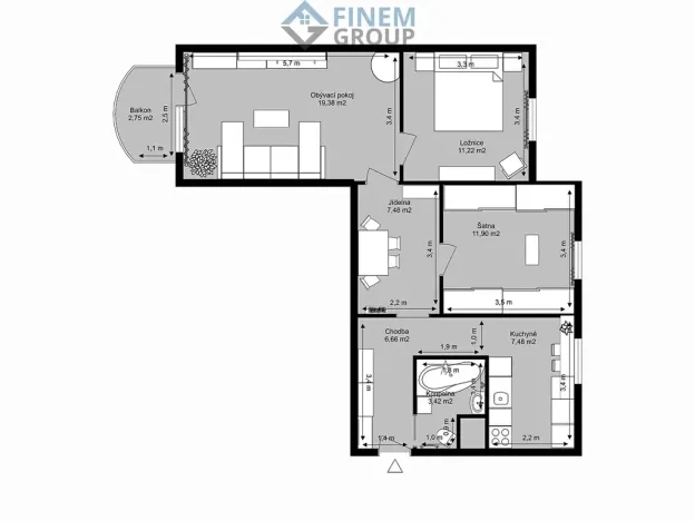 Prodej bytu 3+1, České Budějovice, 74 m2