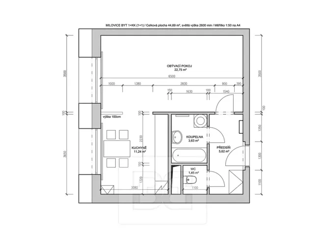 Pronájem bytu 1+kk, Milovice, 44 m2
