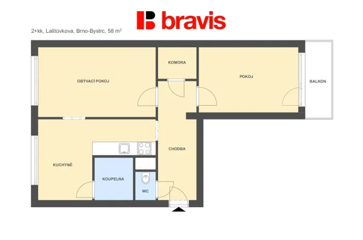 Pronájem bytu 2+kk, Brno - Bystrc, Laštůvkova, 58 m2