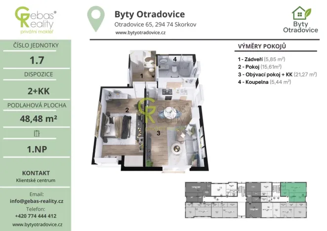 Prodej bytu 2+kk, Skorkov - Otradovice, 49 m2